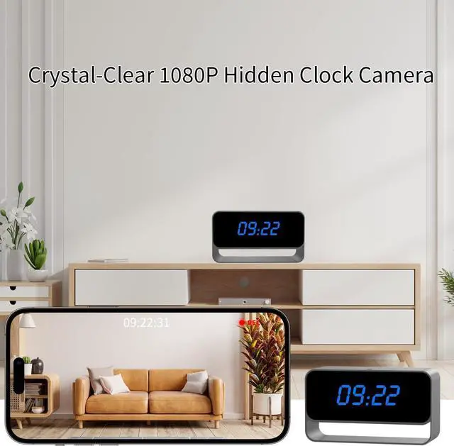 Alt view image 2 of 6 - Clock Camera - Full HD 1080P WiFi Camera - Mini Wireless Nanny Cam with Night Vision - Indoor Home Security Surveillance