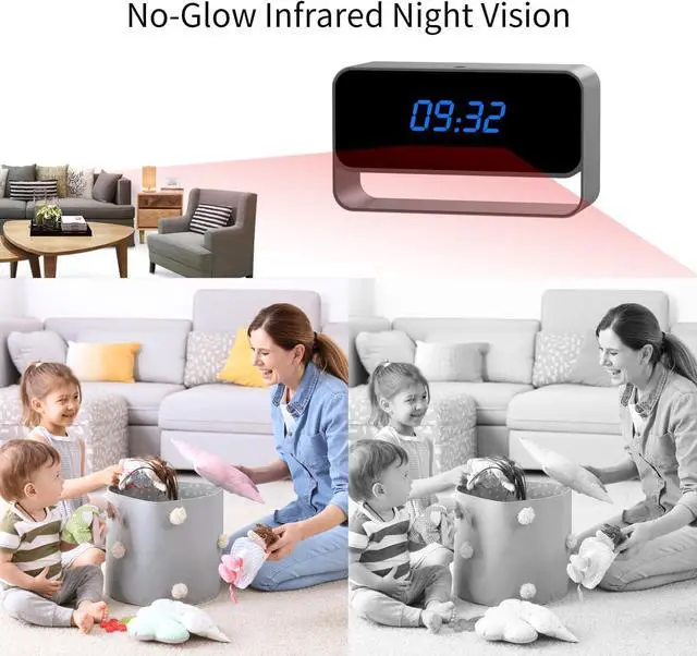 Alt view image 3 of 6 - Clock Camera - Full HD 1080P WiFi Camera - Mini Wireless Nanny Cam with Night Vision - Indoor Home Security Surveillance