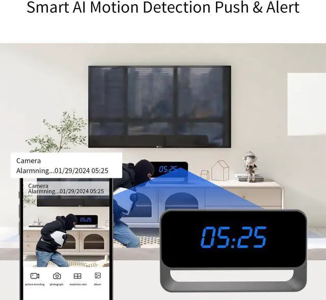 Alt view image 5 of 6 - Clock Camera - Full HD 1080P WiFi Camera - Mini Wireless Nanny Cam with Night Vision - Indoor Home Security Surveillance