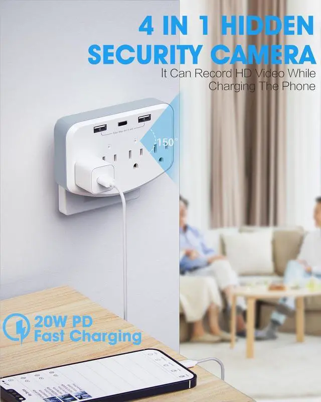Alt view image 2 of 6 - HD 1080P Hidden Camera Spy Cameras WiFi Wall Charger Outlet Mini Surveillance Small Cameras Cams Nanny Cam Indoor Camera for Home Security