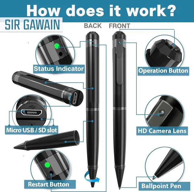 Alt view image 5 of 6 - 1080P Body Camera Pen [Upgraded 2024]  Body Cam with HD Video or Picture Taking, SD Card Storage, and Manual Control for Privacy Compliance