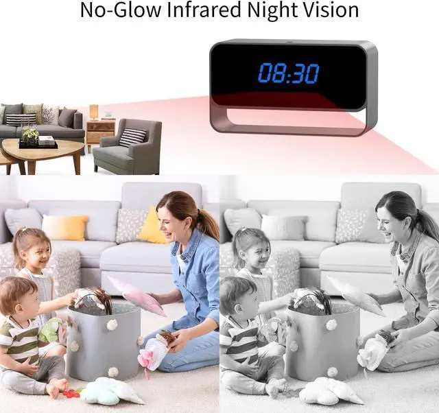 Alt view image 3 of 6 - Hidden Camera Clock, FHD 1080P Spy Camera, WiFi Wireless Nanny Cam for Home Indoor Security, Strong Night Vision