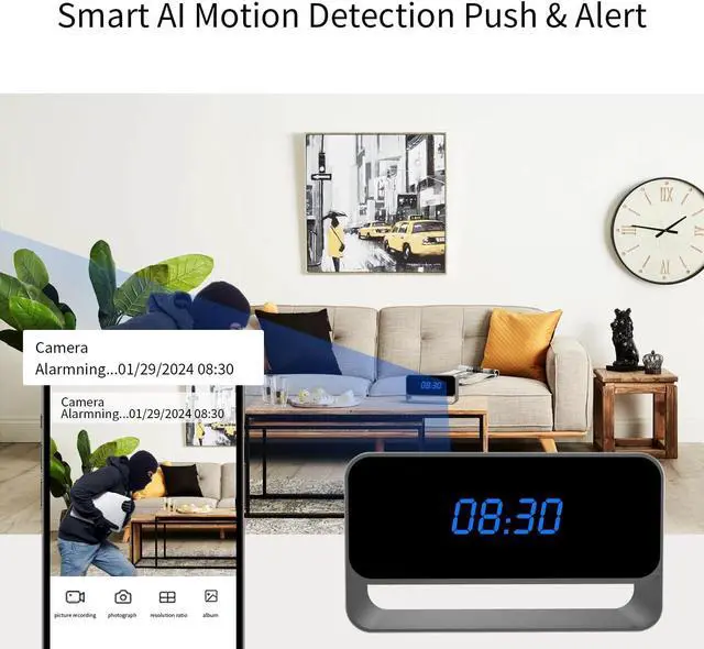 Alt view image 5 of 6 - Hidden Camera Clock, FHD 1080P Spy Camera, WiFi Wireless Nanny Cam for Home Indoor Security, Strong Night Vision