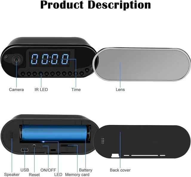 Alt view image 7 of 7 - Security Camera, Hidden Camera Clock, WiFi Spy Camera Mini Nanny Cam with Night Vision, Motion Detection, Remote Viewing Indoor Security, Baby Pet Elderly Surveillance
