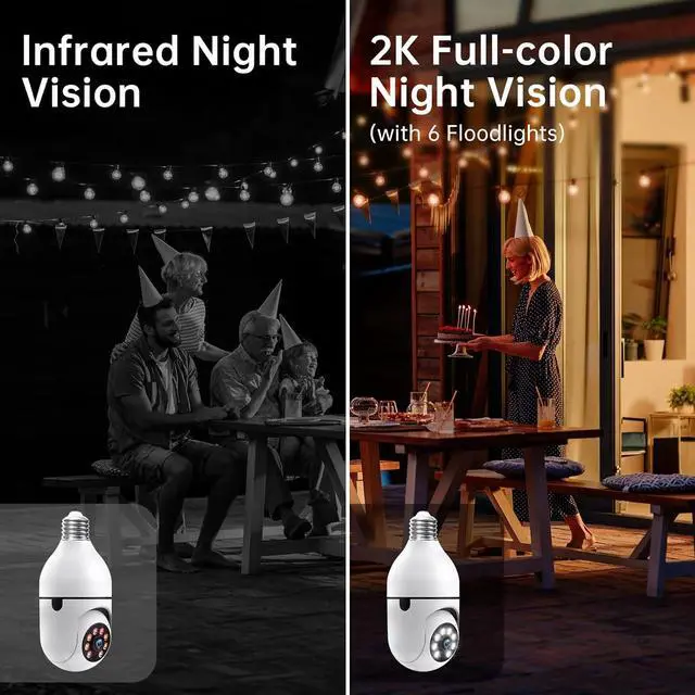 Alt view image 7 of 7 - Light Bulb Security Cameras Wireless Outdoor - 5G&2.4G wifi bulb Cameras for Home Security Outside Indoor, Full-Color Night Vision, Siren Alarm, 24/7 Recording Bulb Camera Work with Alexa (Snow white)