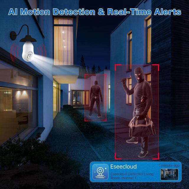 Alt view image 4 of 7 - Noahcam Light Bulb Security Cameras Wireless Outdoor 5g, 2K Lightbulb Cameras for Home Security Outside, Eagle Eye Camera 360 for E27 Light Skoct 24/7 Motion Detection Color Night Vsion 2 Pack