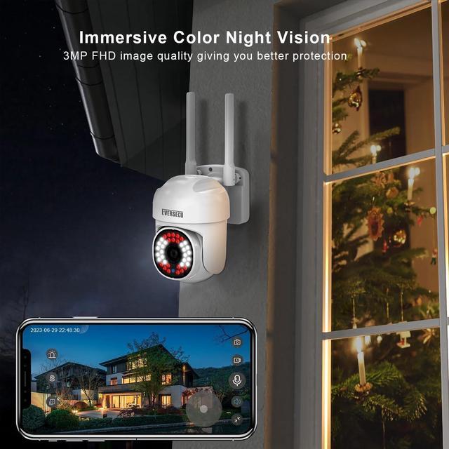 Alt view image 6 of 7 - Gadpiparty EVERSECU 2K 3.0MP Outdoor WiFi PTZ Security Camera, 2.4G&5G WiFi, Auto Tracking, 2 Way Audio, Color & Infrared Night Vision, Work with Alexa, SD Card & Cloud Storage, ONVIF Compliant IP Ca