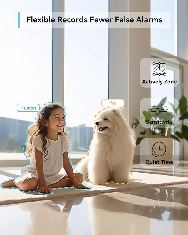 Alt view image 4 of 6 - blurams Indoor Security Camera, 2K Pet Camera with 64GB SD Card, Dog Camera with Phone App, Color Night Vision, One-Touch Call, AI Motion Detection, Work with Alexa(2.4GHz ONLY)