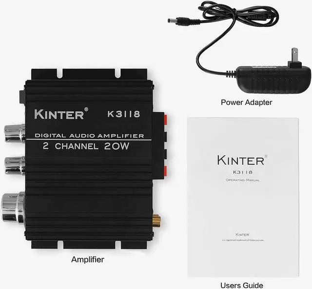 Alt view image 4 of 7 - Kinter K3118 Texas Instruments TI Digital Hi-Fi Audio Mini Class D Home Auto DIY Arcade Stereo Amplifier with 12V 3A Power Supply Black