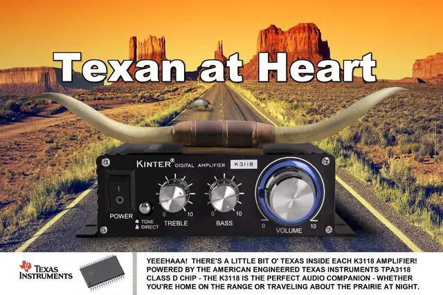 Alt view image 7 of 7 - Kinter K3118 Texas Instruments TI Digital Hi-Fi Audio Mini Class D Home Auto DIY Arcade Stereo Amplifier with 12V 3A Power Supply Black