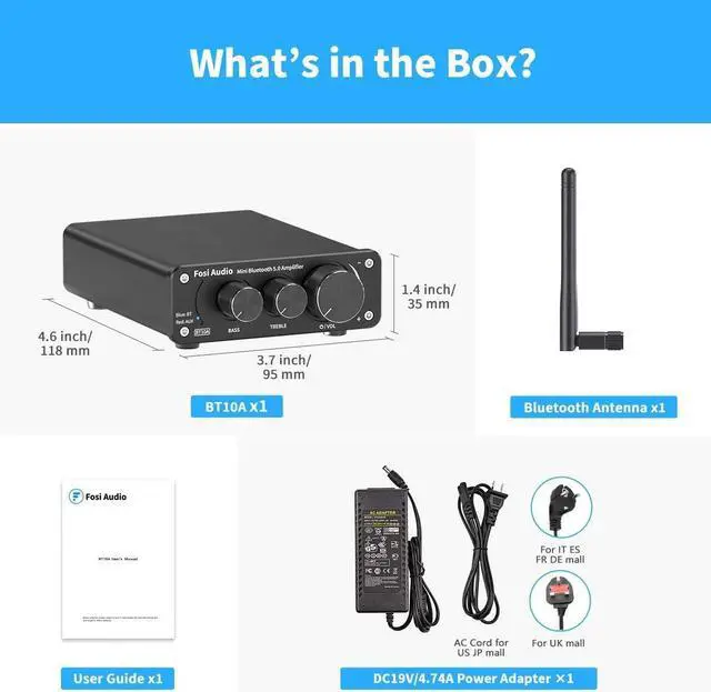 Alt view image 6 of 7 - Fosi Audio BT10A Bluetooth 5.0 Stereo Audio Amplifier Receiver 2 Channel Class D Mini Hi-Fi Integrated Amp for Home Passive Speakers 50W x 2 TPA3116