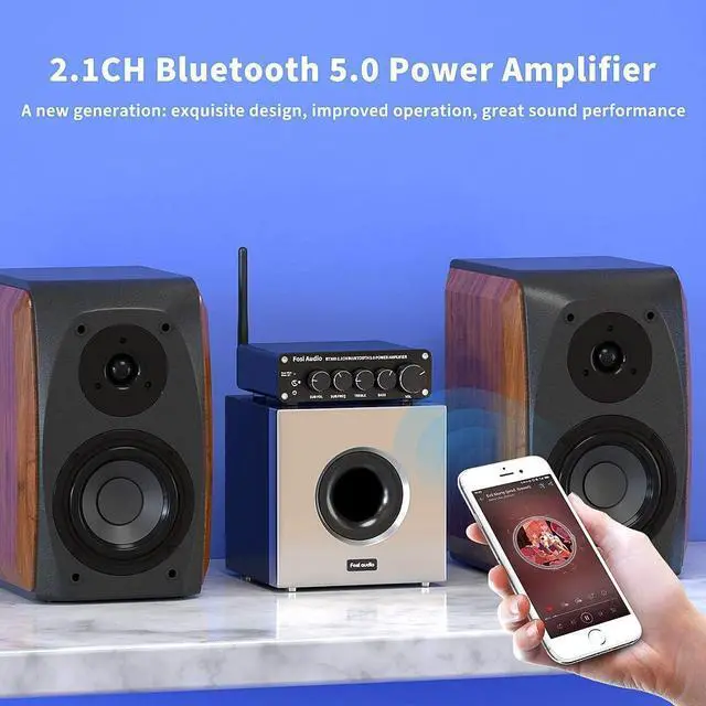 Alt view image 3 of 6 - Fosi Audio BT30D Bluetooth 5.0 Stereo Audio Receiver Amplifier 2.1 Channel Mini Hi-Fi Class D Integrated Amp 50 Watt x2+100 Watt for Home Outdoor Passive Speakers/Subwoofer Powered Subwoofer