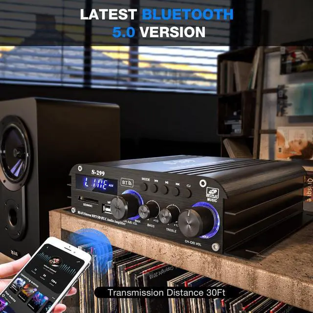 Alt view image 4 of 7 - S-299 4.1CH Bluetooth Power Amplifier with Active Subwoofer Output (NOT Passive Subwoofer), Max 800W RMS 40Wx4 Subwoofer Amplifier Hi-Fi Integrated Mini Speaker Amp Audio Sub Bass Amp