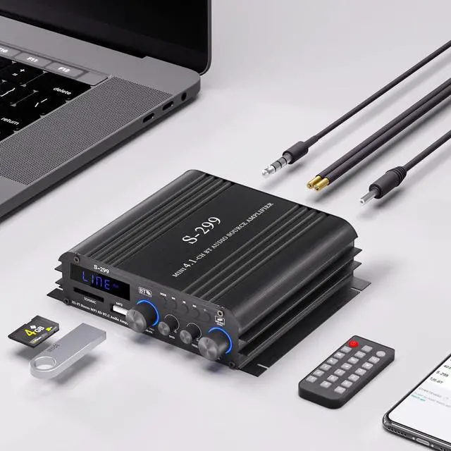 Alt view image 6 of 7 - S-299 4.1CH Bluetooth Power Amplifier with Active Subwoofer Output (NOT Passive Subwoofer), Max 800W RMS 40Wx4 Subwoofer Amplifier Hi-Fi Integrated Mini Speaker Amp Audio Sub Bass Amp