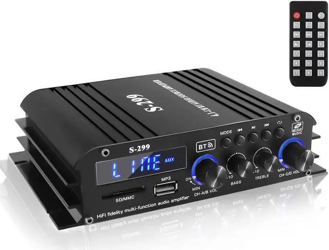 Main image of 4.1 Channel Bluetooth 5.0 Mini Audio Amplifier Receiver, 4×50 W + Active Subwoofer SUB Jack Output  HiFi Car & Home Amplifier for Speaker