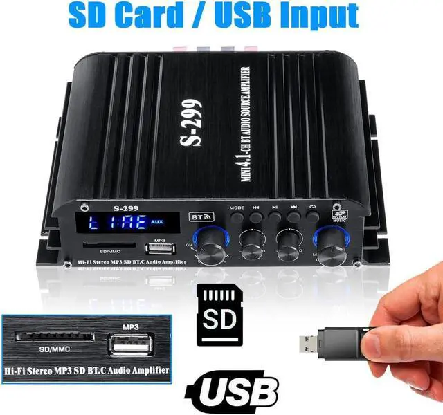 Alt view image 4 of 7 - 4.1 Channel Bluetooth 5.0 Mini Audio Amplifier Receiver, 4×50 W + Active Subwoofer SUB Jack Output  HiFi Car & Home Amplifier for Speaker