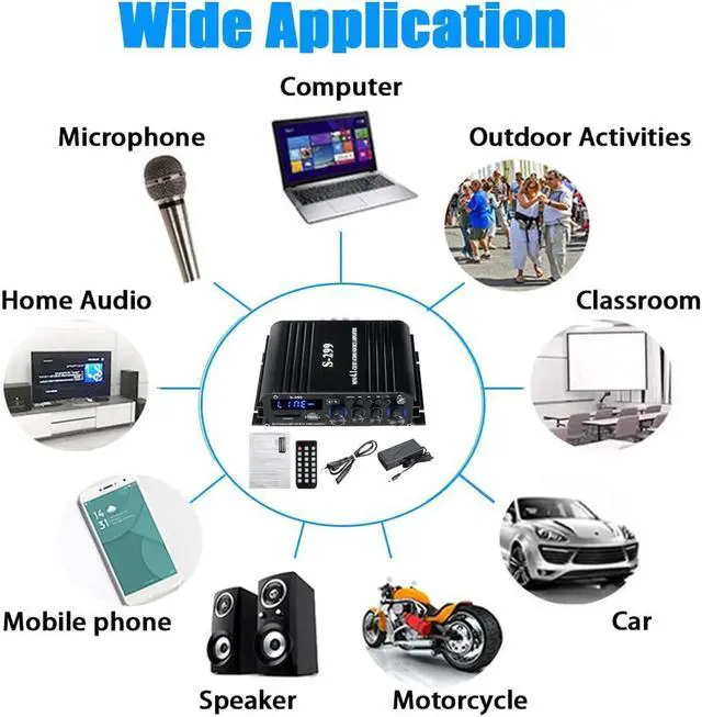 Alt view image 6 of 7 - 4.1 Channel Bluetooth 5.0 Mini Audio Amplifier Receiver, 4×50 W + Active Subwoofer SUB Jack Output  HiFi Car & Home Amplifier for Speaker