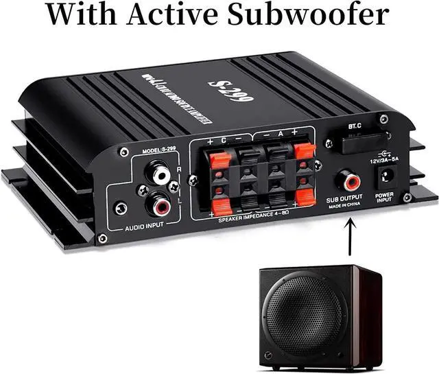 Alt view image 7 of 7 - 4.1 Channel Bluetooth 5.0 Mini Audio Amplifier Receiver, 4×50 W + Active Subwoofer SUB Jack Output  HiFi Car & Home Amplifier for Speaker