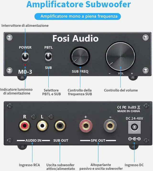 Alt view image 4 of 7 - Fosi Audio M03 200 Watt TPA3255 Subwoofer Amplifier Mini Mono Channel Audio Power Amp for Home Theater Full-Frequency and SUB Bass Switchable with 32V/5A Power Supply