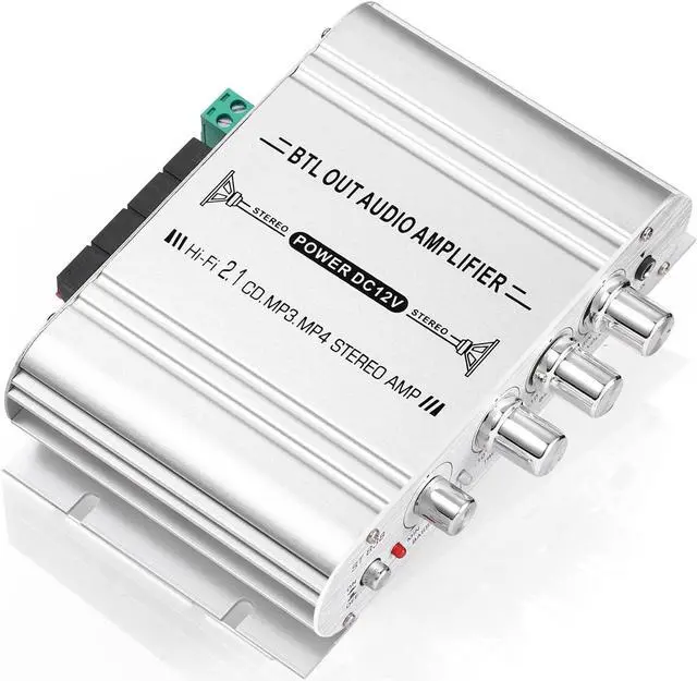 Alt view image 2 of 7 - Facmogu ST-838 2.1CH Audio Power Amplifier, RMS 20Wx2+40W Class D Stereo Digital Audio Amp with Subwoofer Output, 80W Mini Subwoofer Amplifier Audio Stereo Bass Amp with DC12V Power Adapter - Silver