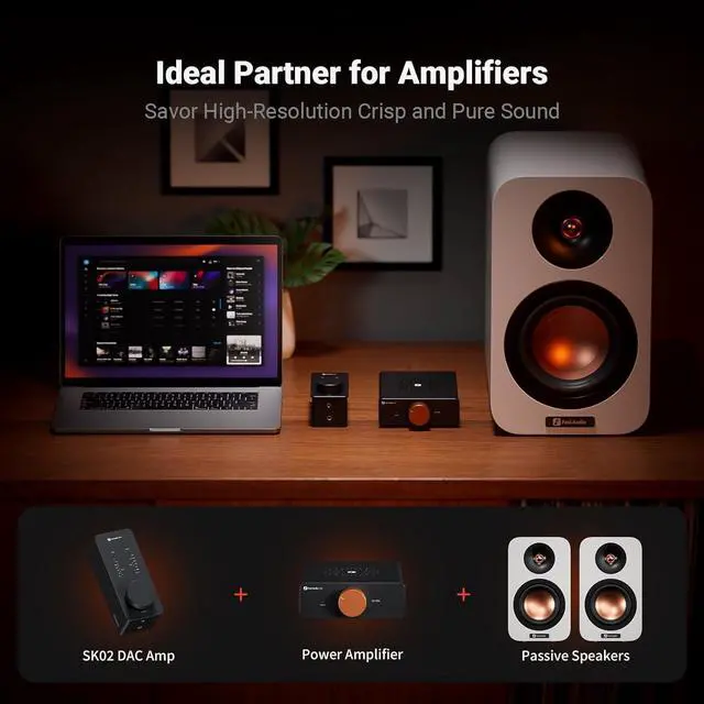 Alt view image 5 of 7 - Fosi Audio SK02 DAC Amp Headphone Amplifier Desktop USB C to AUX Digital to Analog Audio Converter Adapter Preamp Optical to 3.5mm 4.4mm Balanced Combo for Home Audio System