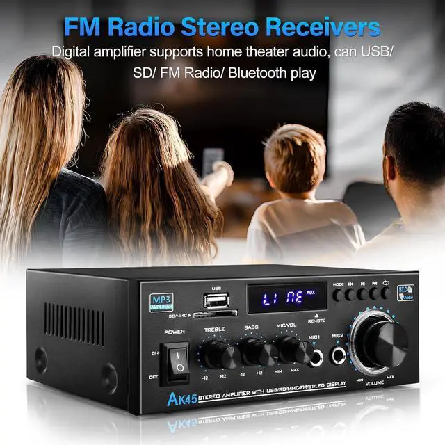 Alt view image 4 of 8 - Home Audio Power Amplifier with Bluetooth, 100Wx2 Audio Stereo Receiver, Dmyond Home Amplifiers w/FM Radio USB, AUX, RCA, SD for Home Theater Speakers Audio Stereo, Studio