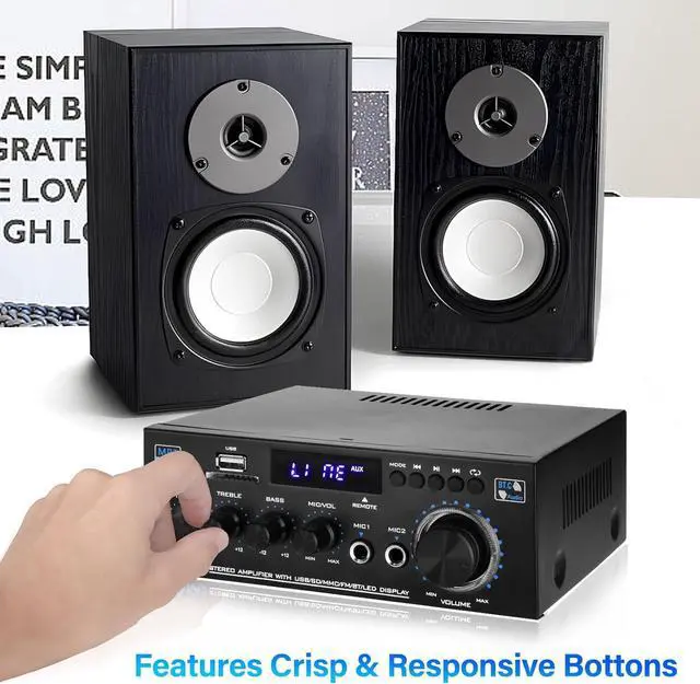 Alt view image 6 of 8 - Home Audio Power Amplifier with Bluetooth, 100Wx2 Audio Stereo Receiver, Dmyond Home Amplifiers w/FM Radio USB, AUX, RCA, SD for Home Theater Speakers Audio Stereo, Studio