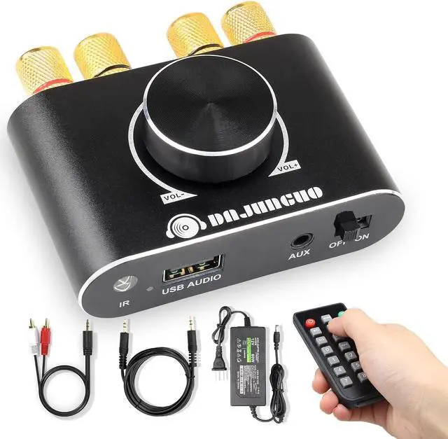 Main image of REKOMOPAI Mini Bluetooth Audio Amplifier, Stereo Hi-Fi Digital Amp 2.0 Channel 20W×2 with AUX/USB/Bluetooth Input Wireless Audio Receiver with Remote Control Function (Black)