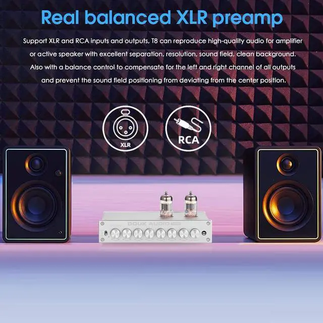 Alt view image 3 of 7 - Douk Audio Balanced EQ Preamp: 7-Band Equalizer - Vacuum Tube Preamplifier with XLR RCA Inputs & Outputs - for Home Stereo HiFi System, Amplifiers, Active Speakers (T8 PRO Silver)