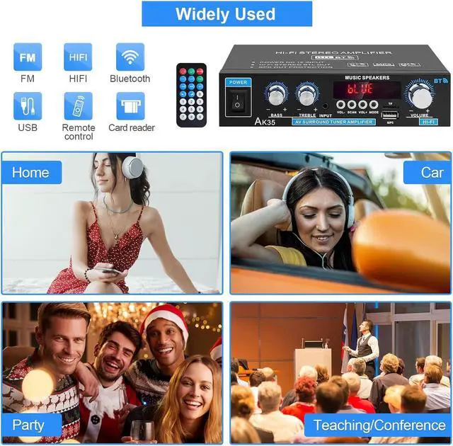 Alt view image 4 of 7 - Home Audio Amplifier AK-35 HiFi Bluetooth 5.0 Mini Stereo Power Amp Receivers 2.0 Channel RMS 30W x 2 Max. 200W Output with USB,AUX,FM Radio for Home Theater Speakers System