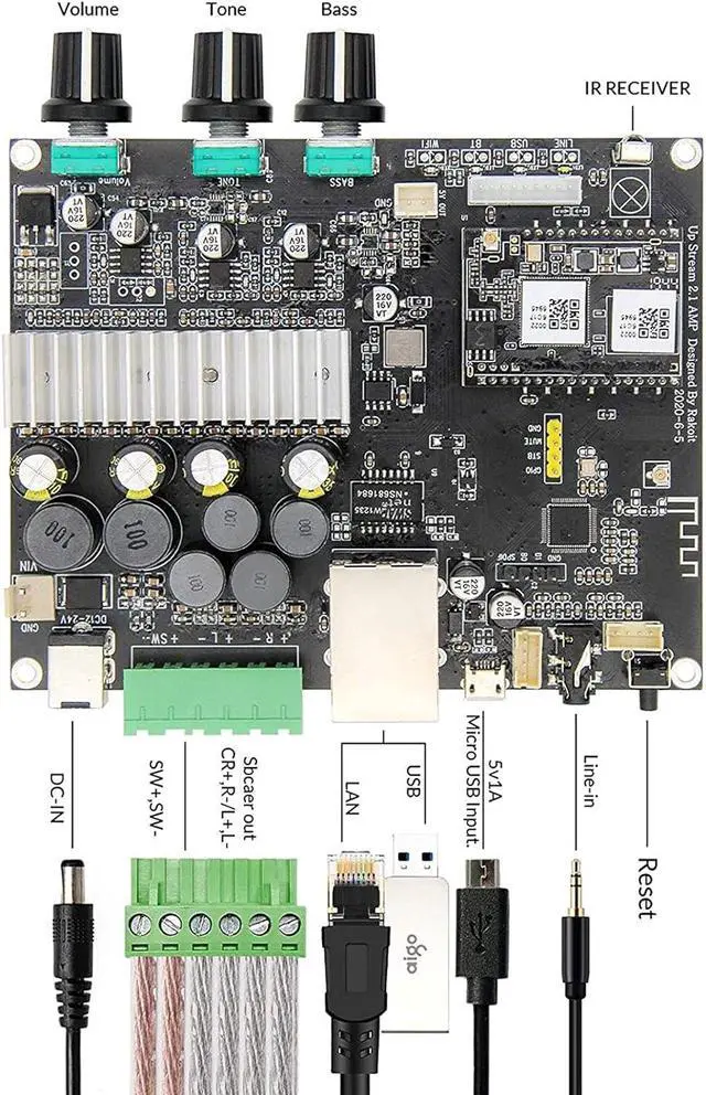 Alt view image 2 of 6 - Amplifier Board, Arylic WiFi & Bluetooth 5.0,50W2 Stereo Pair + 100W Sub Class D Stereo Amplifier,Multiroom/multizone Home Audio Amplifier Board for DIY Speaker-Up2stream Amp 2.1