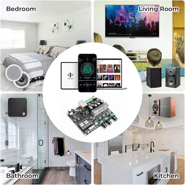 Alt view image 4 of 6 - Amplifier Board, Arylic WiFi & Bluetooth 5.0,50W2 Stereo Pair + 100W Sub Class D Stereo Amplifier,Multiroom/multizone Home Audio Amplifier Board for DIY Speaker-Up2stream Amp 2.1