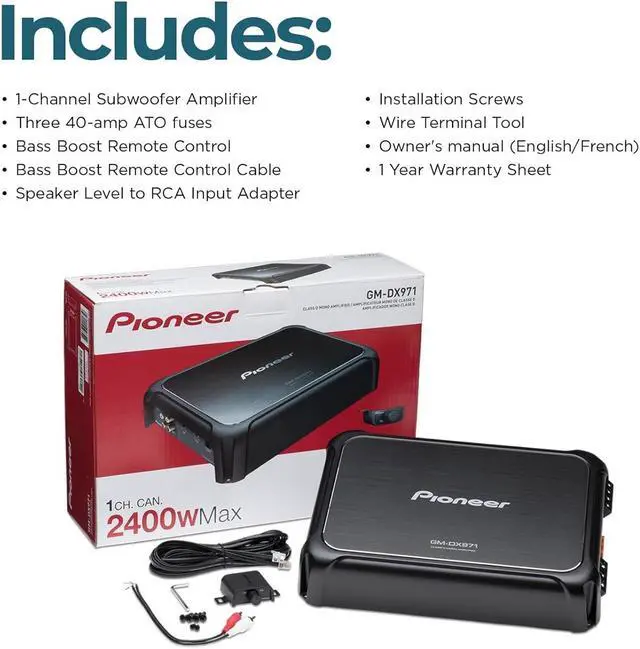 Alt view image 6 of 6 - Pioneer GM-DX971 Monoblock Car Amplifier 2400W Max, Efficient Class D, Bass Boost Control, Remote Bass Knob Included, Hi-Res Certified, Gold terminals, Powerful bass Output, Remote knob
