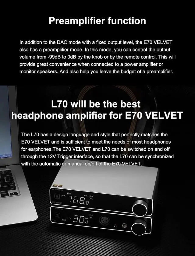 Alt view image 7 of 7 - E70 Velvet AK4499EX DAC Audio Decoder- Bluetooth5.1 LDAC Hi-Res XU316 32Bit/768kHz DSD512 BT/USB/Coax/Opt Inputs RCA/XLR HiFi Stereo Digital-to-Analog-Convertor Sliver