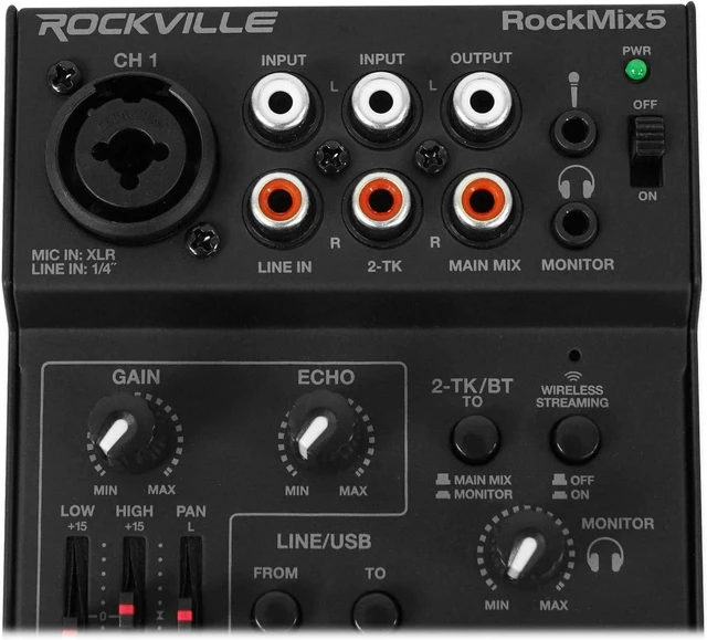 Alt view image 4 of 7 - Rockville RockMix 5 Channel Pro Mixer with USB, Bluetooth, Echo, EQ