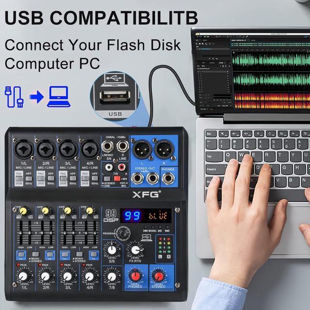 Alt view image 4 of 7 - Dj Mixers 8 Channel Audio Mixer Sound Board with Bluetooth, Usb Audio Interface with Sound Card Recording and 48V Phantom Power Sounds Mixer Board with 99 DSP FX Reverb Delay Effect for Streaming