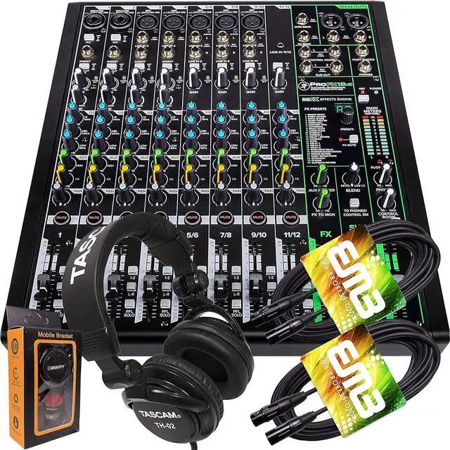 Main image of Mackie ProFX12v3 12-Channel Mixer with Built-in Effects and USB + Pro Headphone with Pair of EMB XLR Cable and Gravity Magnet Phone Holder Bundle, TH02 (2)+M (PROFX12V3+TH02+XLR(2)+M)