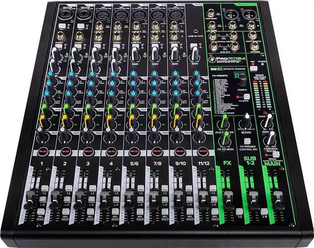 Alt view image 2 of 5 - Mackie ProFX12v3 12-Channel Mixer with Built-in Effects and USB + Pro Headphone with Pair of EMB XLR Cable and Gravity Magnet Phone Holder Bundle, TH02 (2)+M (PROFX12V3+TH02+XLR(2)+M)