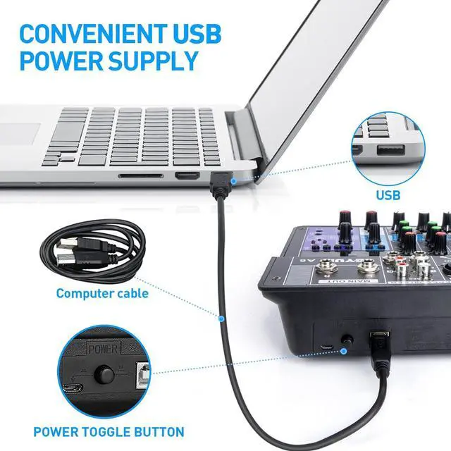 Alt view image 6 of 7 - 6 Channel Audio Mixer - Portable Digital Line Mixer Console Build-in 24 DSP Effects BT Function 48V Phantom Power for Karaoke Streaming by YOUSHARES