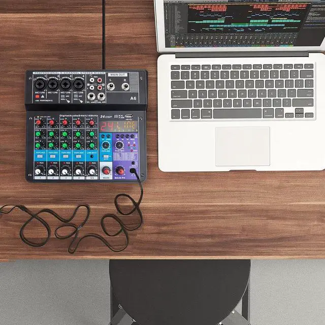 Alt view image 7 of 7 - 6 Channel Audio Mixer - Portable Digital Line Mixer Console Build-in 24 DSP Effects BT Function 48V Phantom Power for Karaoke Streaming by YOUSHARES