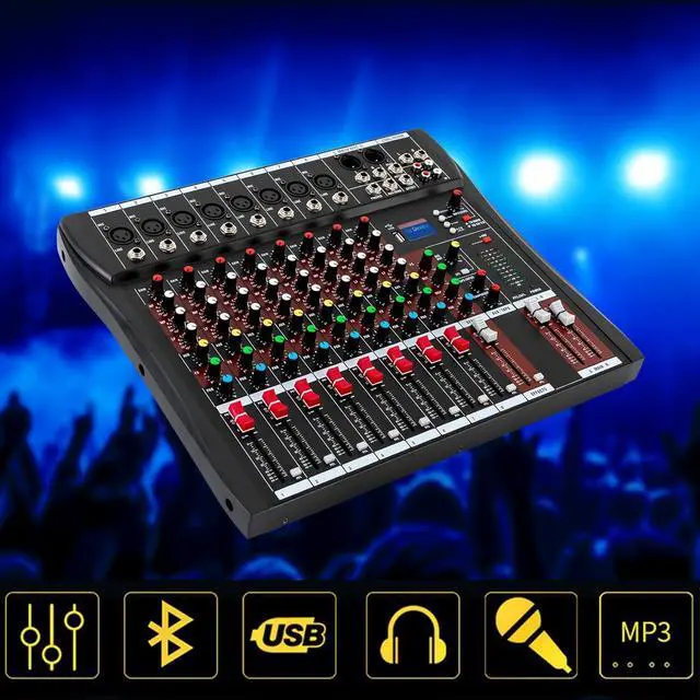 Alt view image 2 of 7 - Professional 8 Channel Mixing Console Audio Mixer Bluetooth w/USB Drive Amplifier Studio Audio Sound Mixer Console Ac 110v 50hz 18w