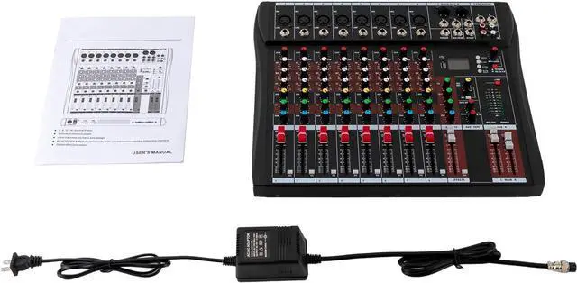 Alt view image 6 of 7 - Professional 8 Channel Mixing Console Audio Mixer Bluetooth w/USB Drive Amplifier Studio Audio Sound Mixer Console Ac 110v 50hz 18w