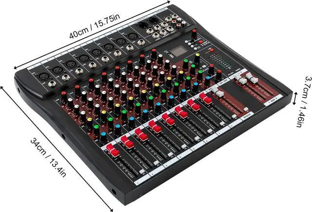 Alt view image 5 of 7 - Professional 8 Channel Mixing Console Audio Mixer Bluetooth w/USB Drive Amplifier Studio Audio Sound Mixer Console Ac 110v 50hz 18w