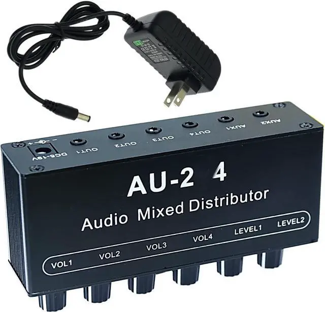Alt view image 4 of 5 - 1/8" aux Input Mixing 2 in 4 Channel Way Out Headset Box Headphone Amplifier 3.5mm Mixer 1/8 inch Stereo Audio Amp with Ultra-Compact Portable Mini Jack 3.5 Splitter hup for Studio and Stage
