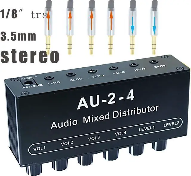 Alt view image 5 of 5 - 1/8" aux Input Mixing 2 in 4 Channel Way Out Headset Box Headphone Amplifier 3.5mm Mixer 1/8 inch Stereo Audio Amp with Ultra-Compact Portable Mini Jack 3.5 Splitter hup for Studio and Stage