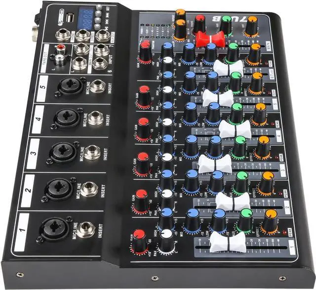 Alt view image 6 of 7 - Dj Mixers 7 Channel Audio Mixer Sound Board with Bluetooth, Usb Audio Interface with 48V Phantom Power Sounds Mixer Board with FX Reverb Delay Effect for Streaming