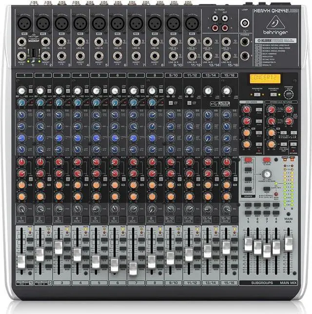 Main image of Behringer XENYX QX2442USB Premium 24-Input 4/2-Bus Mixer with XENYX Mic Preamps and Compressors, Klark Teknik Multi-FX Processor, Wireless Option and USB/Audio Interface