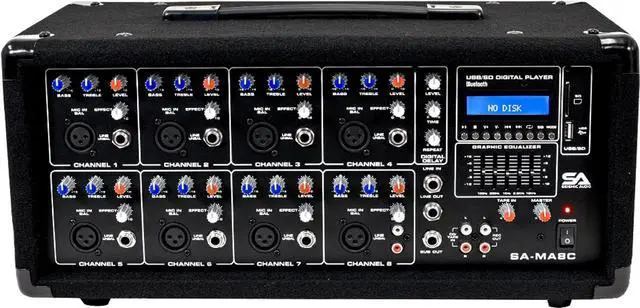 Main image of Seismic Audio - SA-MA8C - 8 Channel 400 Watt Powered PA Head Mixer with Bluetooth and Effects