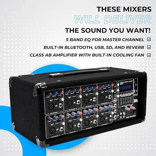 Alt view image 4 of 7 - Seismic Audio - SA-MA8C - 8 Channel 400 Watt Powered PA Head Mixer with Bluetooth and Effects