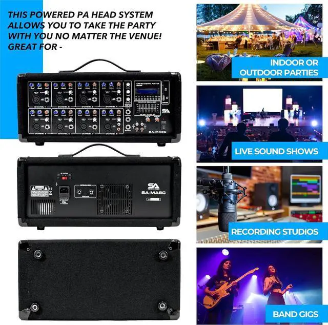 Alt view image 5 of 7 - Seismic Audio - SA-MA8C - 8 Channel 400 Watt Powered PA Head Mixer with Bluetooth and Effects